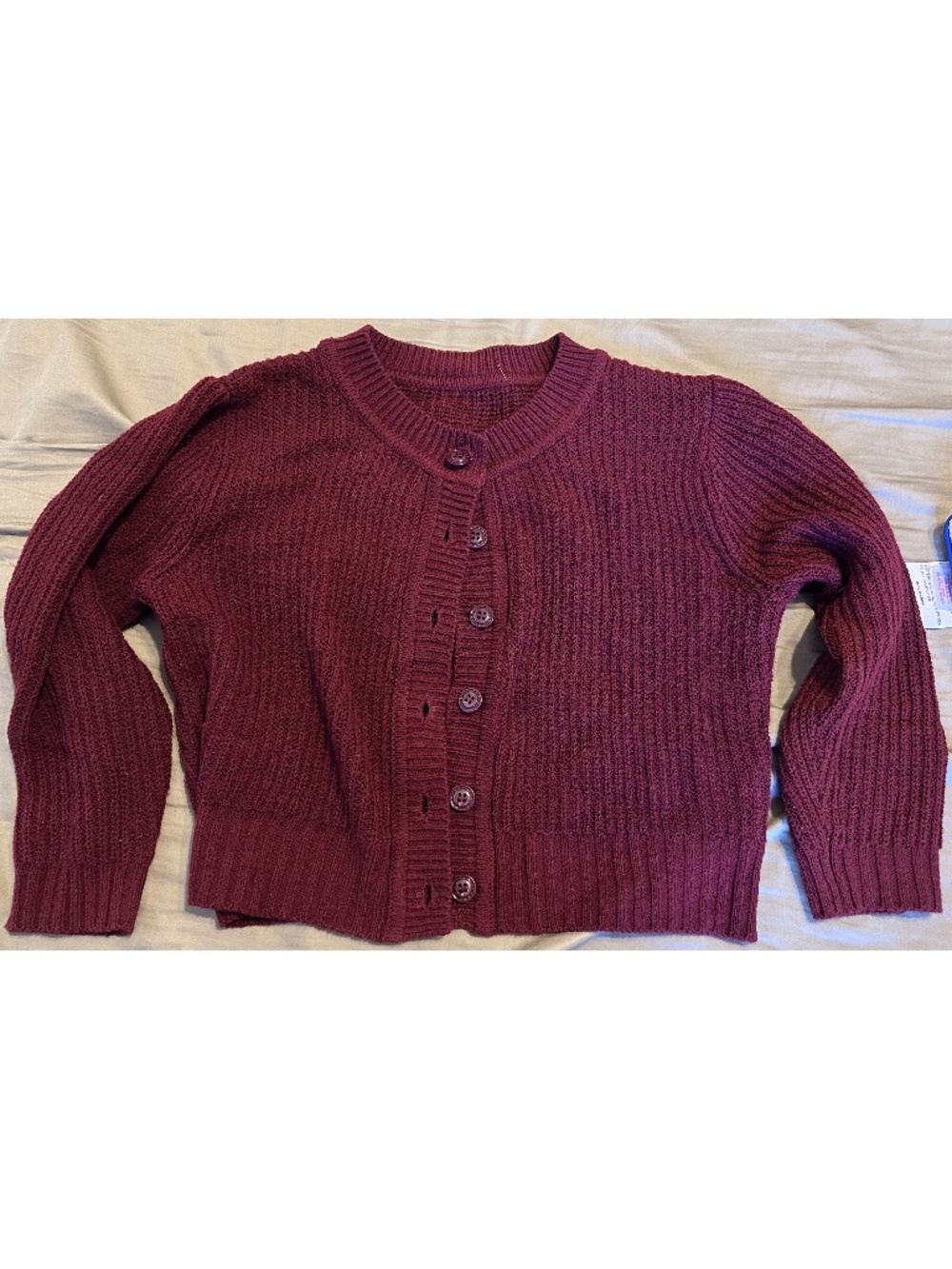 Burgundy Cropped Knit Cardigan | Size M